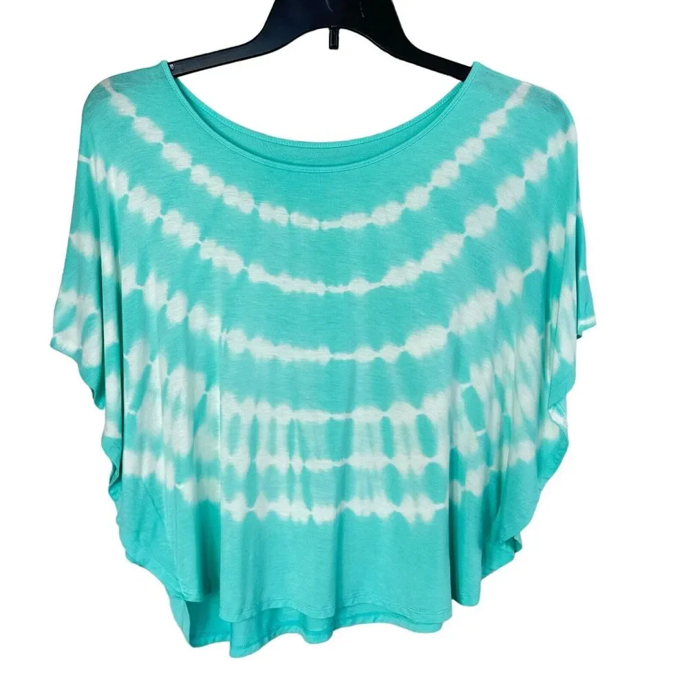 Justice JRS 14/16 Top Tie-Dye Boat Neck Batwing Sleeves Stretch Aqua Blue